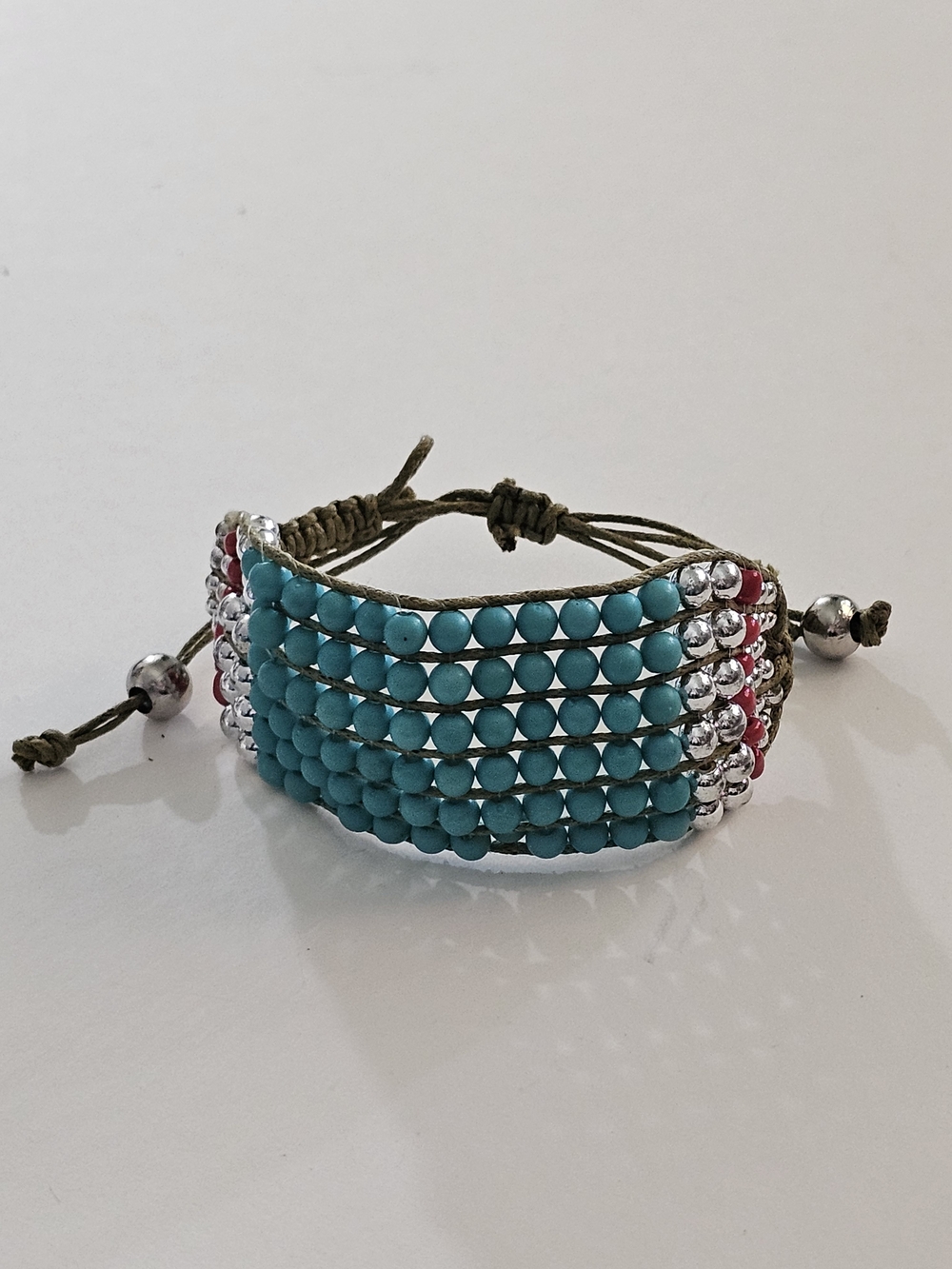 Handmade Turquoise Beaded Adjustable Bracelet
